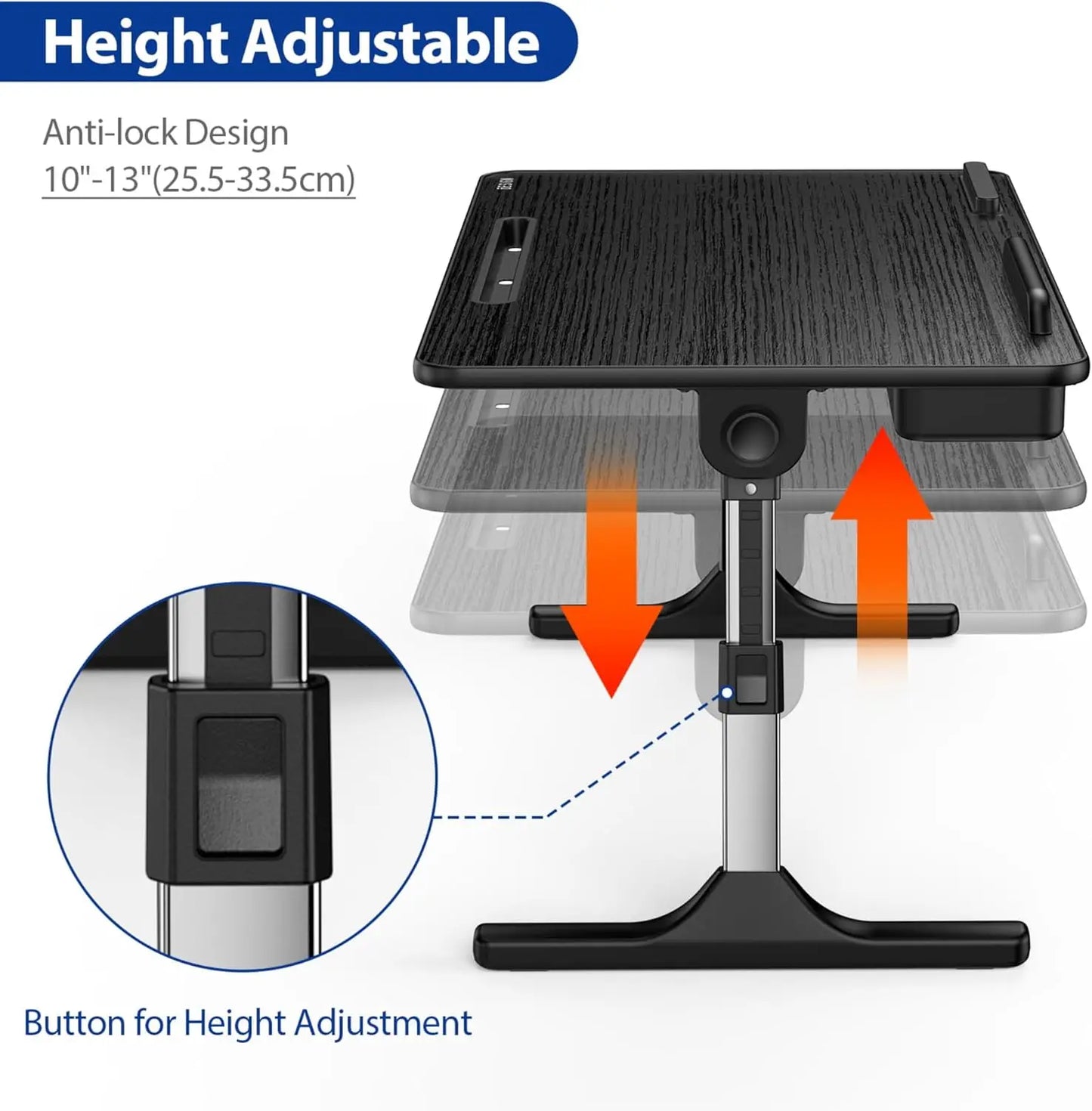 Adjustable Laptop Table, Portable Standing Bed Desk, Foldable Sofa Tray for Reading and Writing, Medium Black