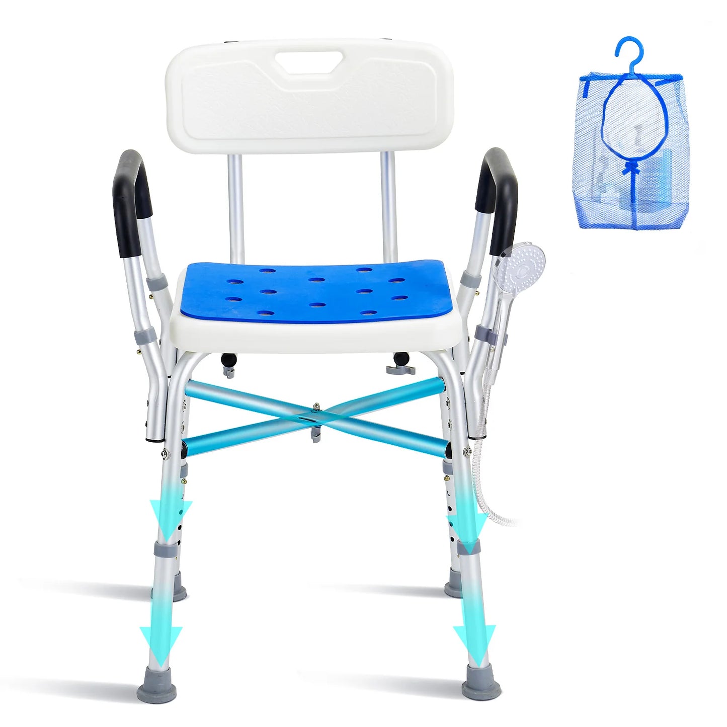 SucceBuy Shower Chair Seat with Padded Armrest and Back for Shower Bathtub Adjustable Height Bath Chair for Elderly Disabled