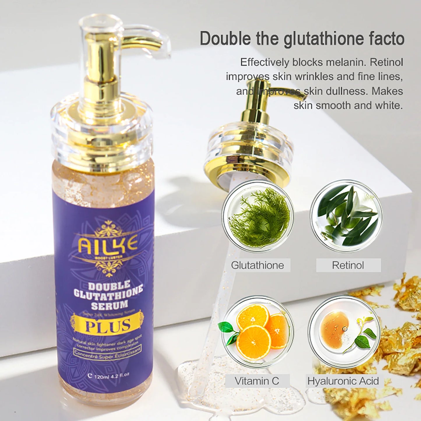 AILKE Whitening Lotion and Serum, Reduce Black Spots, Sun Spots, Melasma, Hyperpigmentation, Lighten Skin With Glutathione