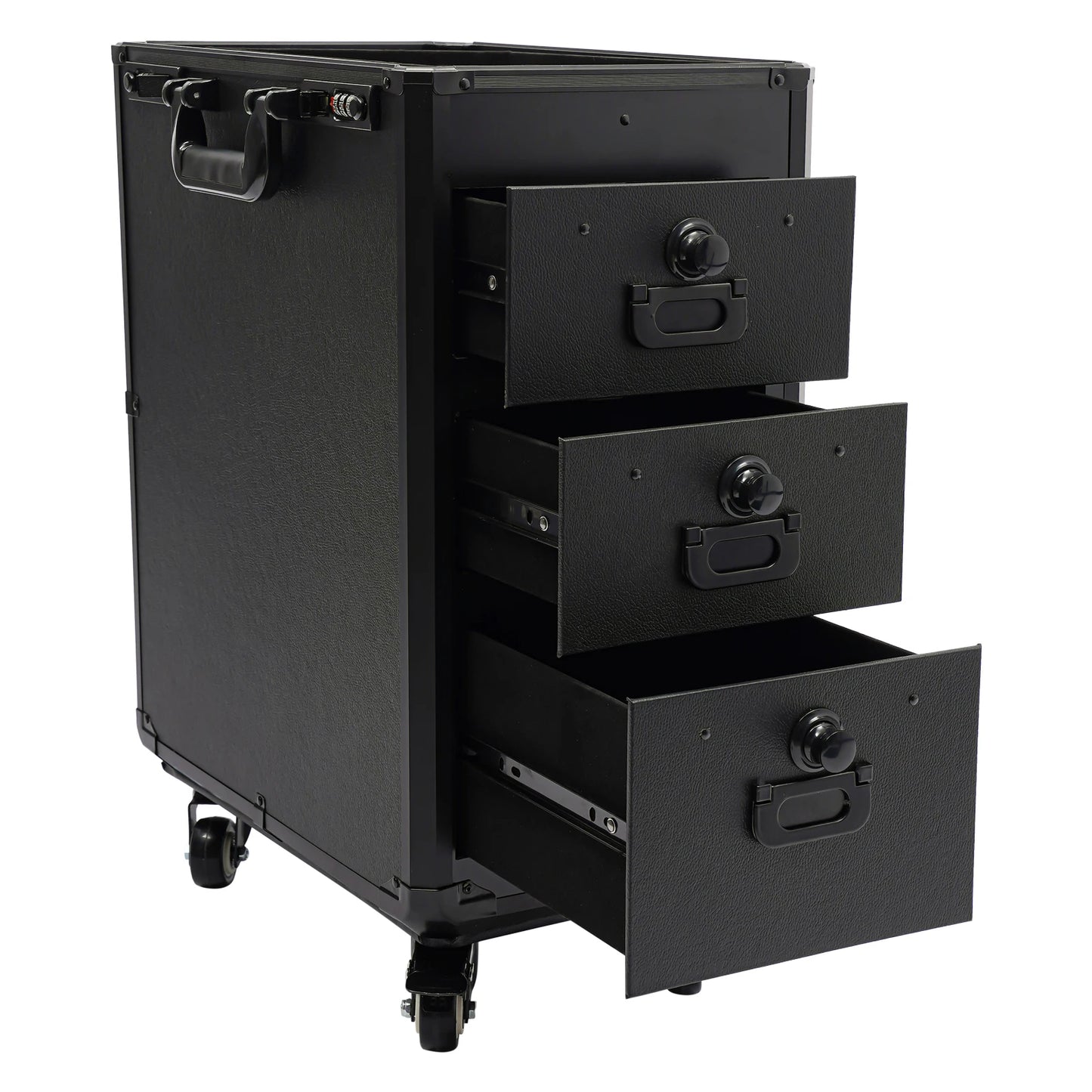 3 Drawers Rolling Makeup Case Tattoo Suitcase Mobile Manganese Steel Makeup Case with Combination Lock 4 Wheels 2 Brakes