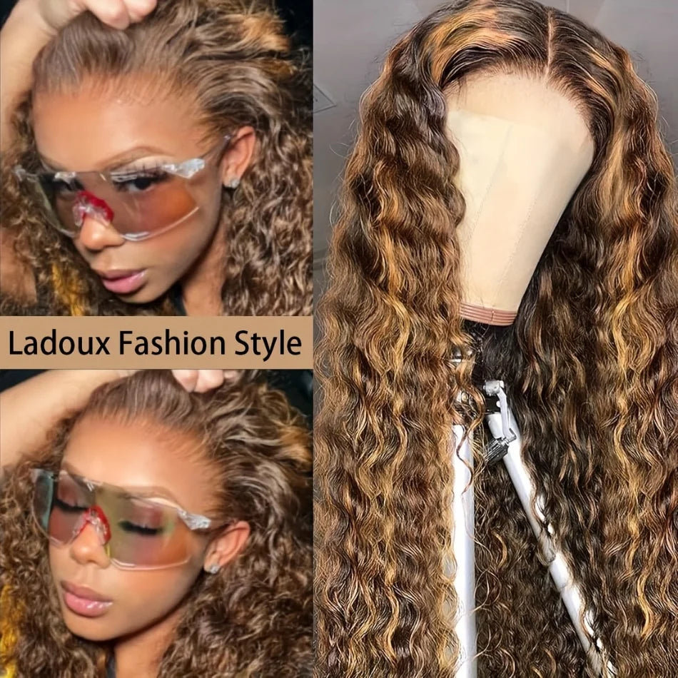 250% Density Highlight Deep Wave 13x6 Hd Lace Front Human Hair Wig Lace Frontal Wig 30 40 Inch Honey Blond Curly Lace Front Wigs
