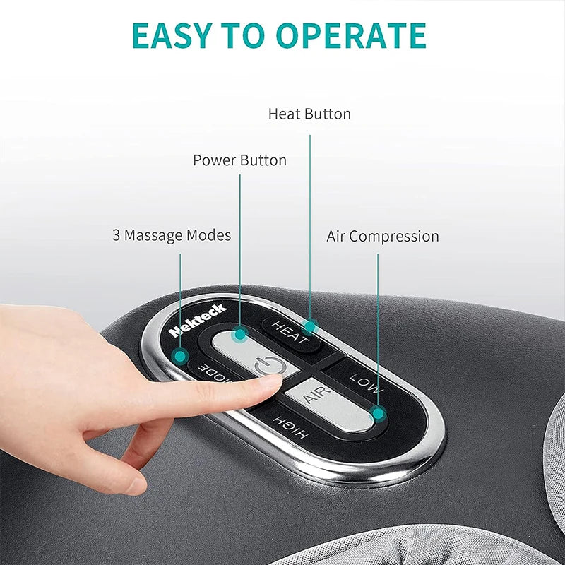 Nekteck Foot Massager Heating Therapy Air Compression Shiatsu Knead Roller Muscle Relaxation Electric Foot Massage Machine