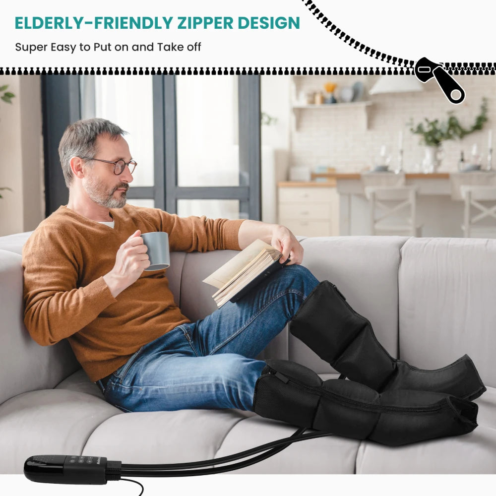 Air Compression Leg Massager for Lymphedema Pain Relief - 6 Level Circulation Booster, Restless Legs Therapy (Parents Bday Gift)