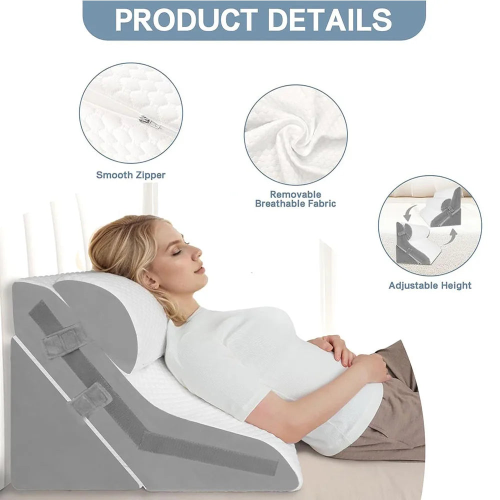 Adjustable Memory Foam Wedge Pillow With Detachable Neck Bolster