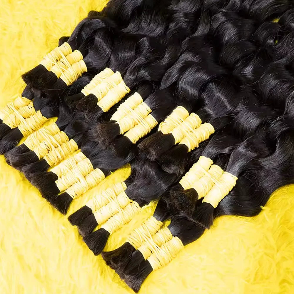 Boho Braids Human Hair Boho Hair for Braiding Knotless Deep Wave Human Hair Bulk Hair for Braiding For Women Choice