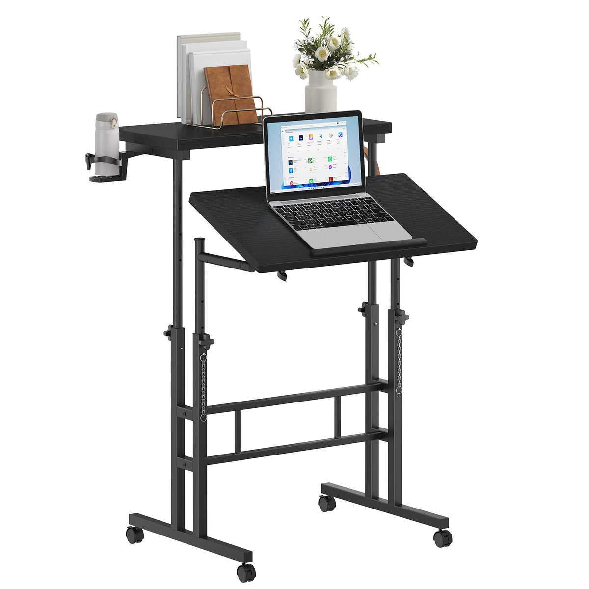 MCQ 23.6 Inch Rolling Standing Computer Desk Mobile Ergonomic Height Adjustable Corner Gaming Desk Table for Home Office Workstation