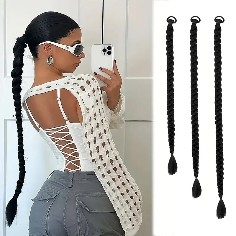 Long Braided Ponytail Synthetic Hair Extension,High Elasticity Hair Tie Design,Multiple Length Options,Ponytail  Accessories