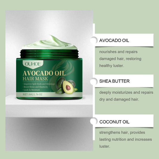 OUHOE Avocado Oil Hair Mask Moisturizing Hydrating Nourishes Dry Frizzy Hair Smooth Shiny Treatment Natural Hair Care All Hair