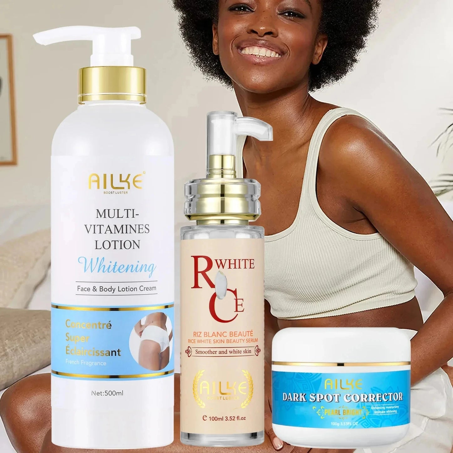 AILKE Natural Multi-Vitamin Skin Care Set, Lightening, Brightening, Nourishing, Moisturizing, Antioxidant, Remove Dark Spots