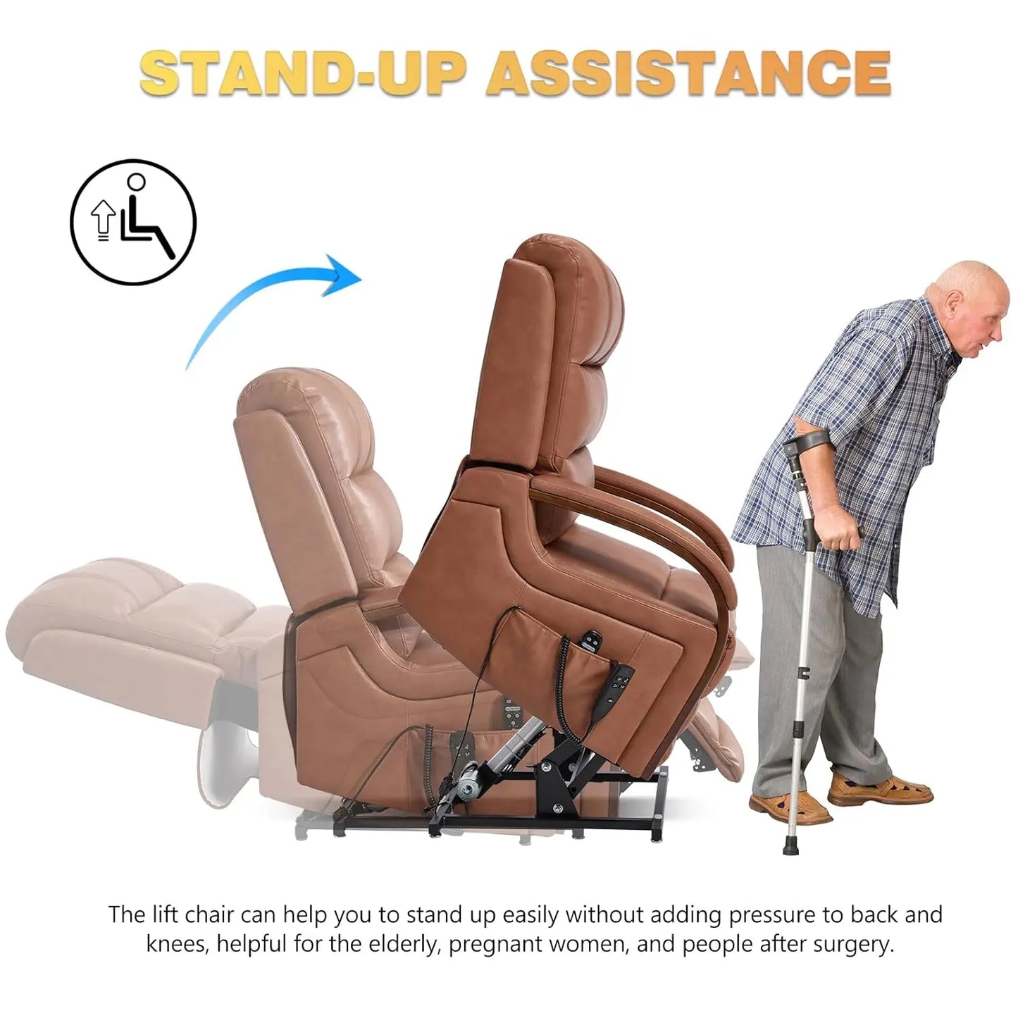 Dual Motor Power Lift Recliner Lay Flat Massage Heat Infinite Position Living Room Faux Leather, Customized