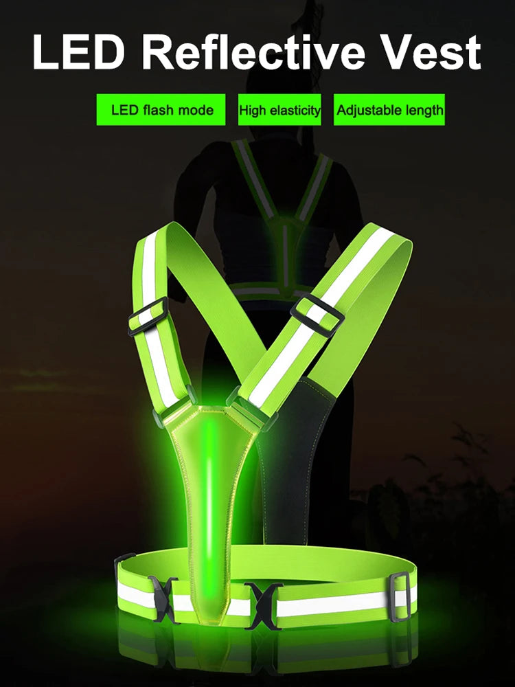 LED Running Vest USB Rechargeable Reflective Security Vest Adjustable Night Running Riding Clothing High Visibility Elastic Band