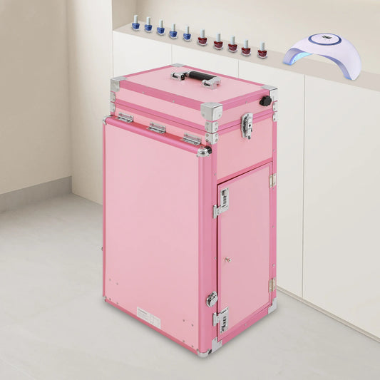 Rolling Manicure Makeup Table with 2 Built-In Bluetooth Music Speakers Portable Mirror Remote Control Professional Makeup Case