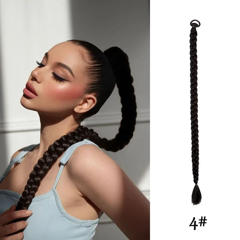 Long Braided Ponytail Synthetic Hair Extension,High Elasticity Hair Tie Design,Multiple Length Options,Ponytail  Accessories
