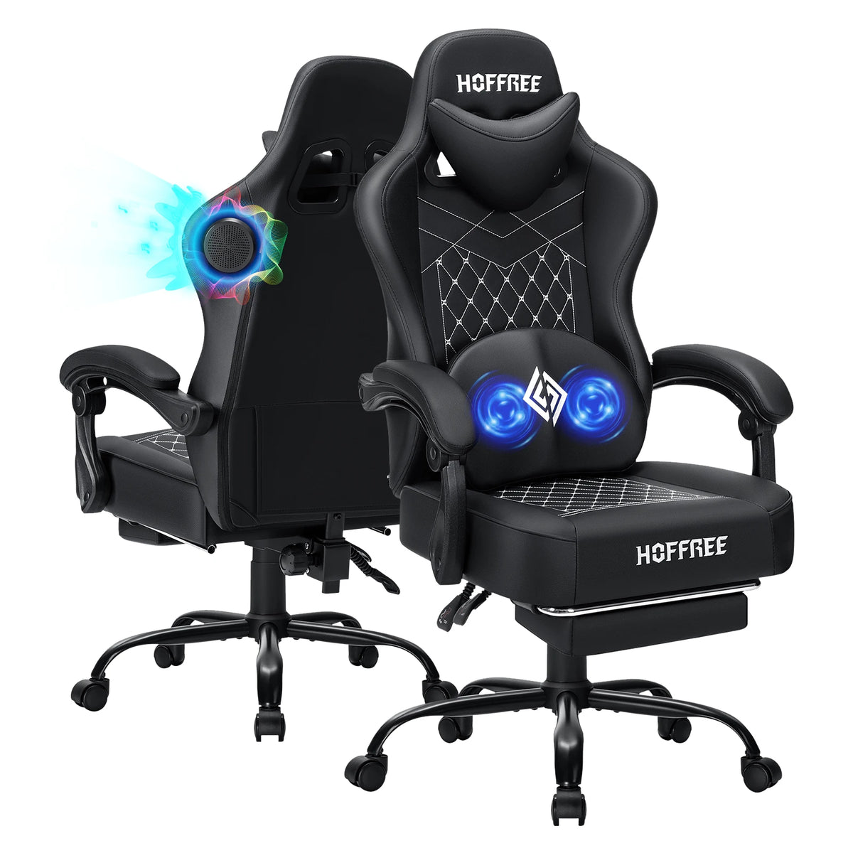 Hoffree Reclining Gaming Chair Featuring Speakers And Massage