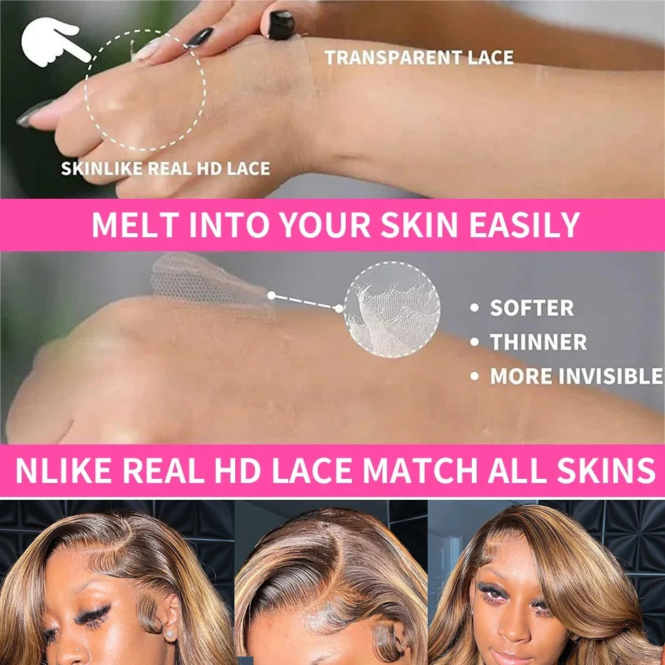 13x6 Highlight Wig Human Hair Body Wave Full HD Lace Frontal Wigs For Women Brazilian 100 Human Hair Honey Blonde Lace Front Wig