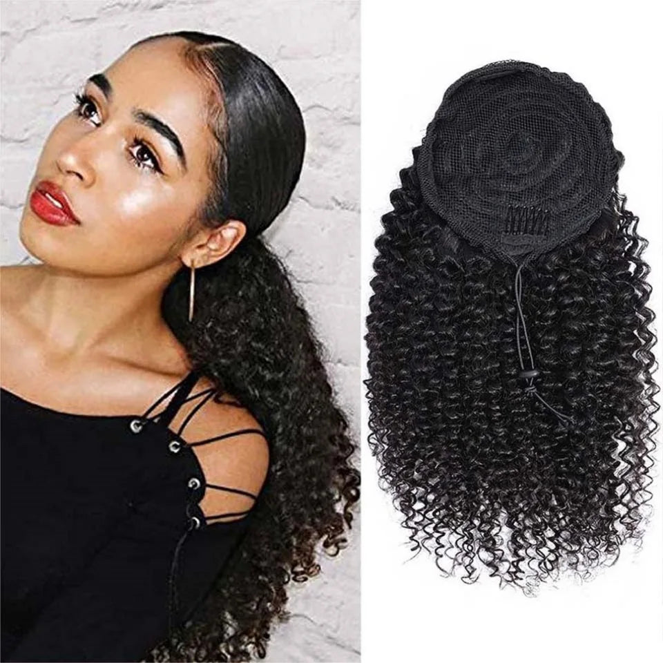 24 26 Inches Long Afro Kinky Curly Drawstring Ponytail 100 Gram Drawstring Curly Ponytail Human Hair Extensions For Black Women