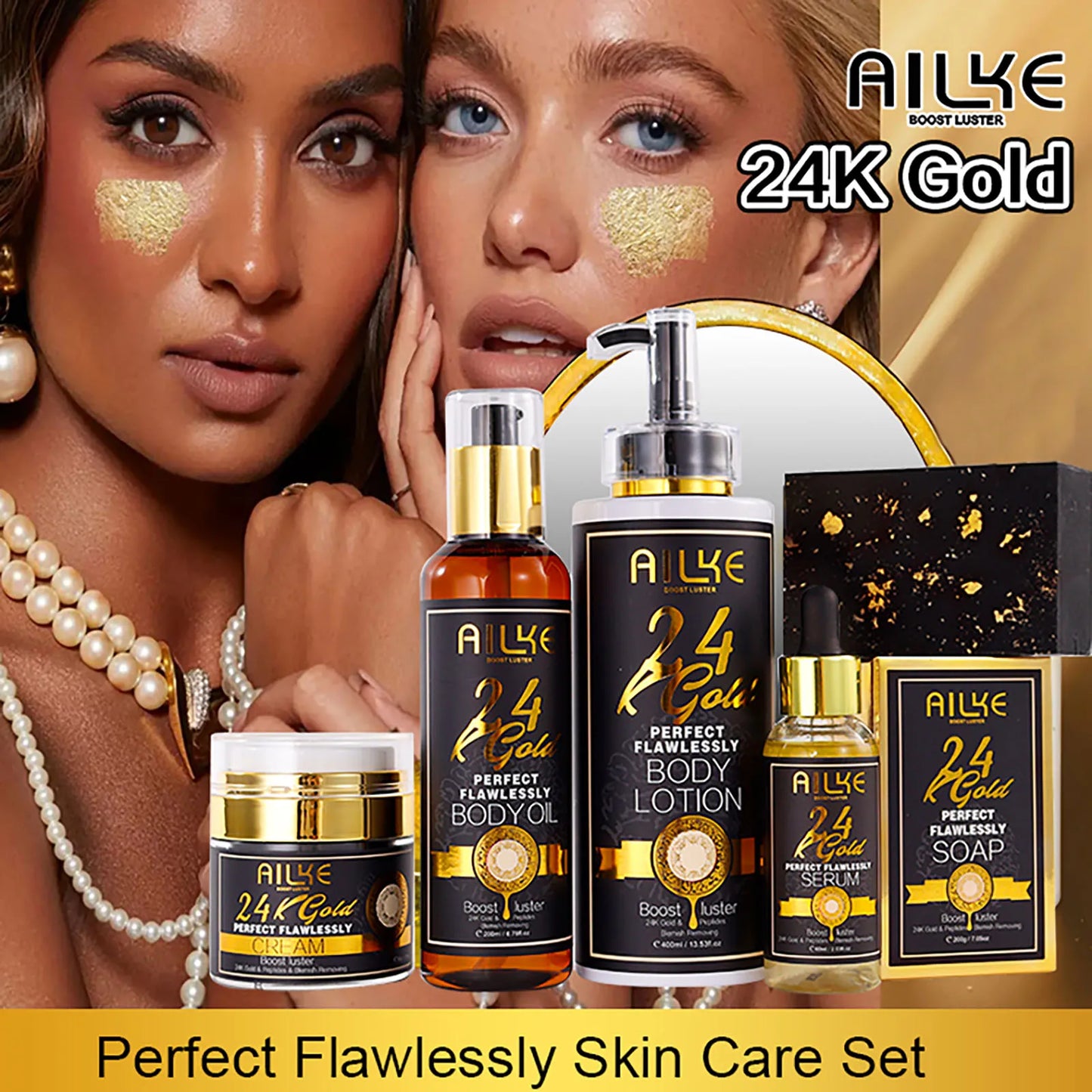 AILKE 24k Gold Whitening Range For All Skin Types, Remove Dark Spots, Wrinkles, Hyperpigmentation, Moisturizing, Hydration