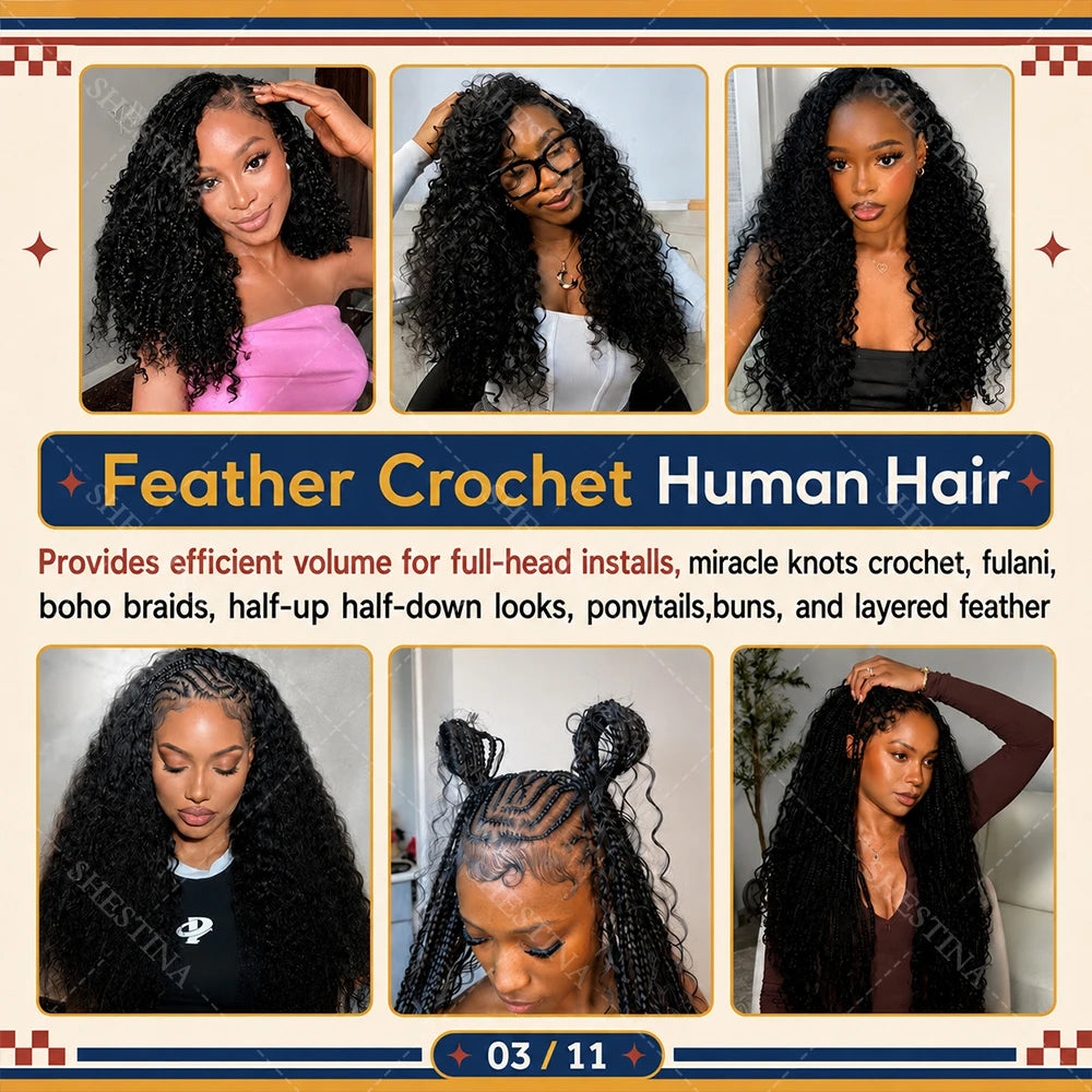 Salon Quality Honey Blonde Small Spirals Curly Miracle Knots Crochet Bulk Human Hair For Boho Braiding Knotless Pre-Separated Kinky Curly Feather Crochet Human Hair Extensions Unprocessed 100% Vietnamese Human Hair Can Ponyta