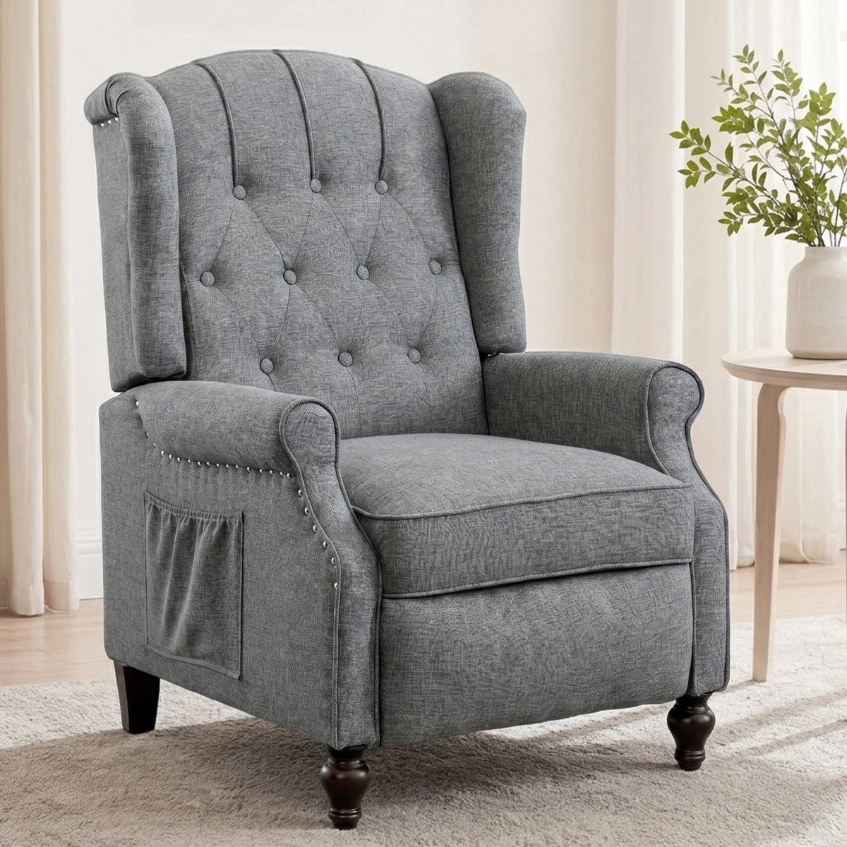 TCGBKAF Mid Century Wingback Massage Heated Recliner Chair Button Tufted