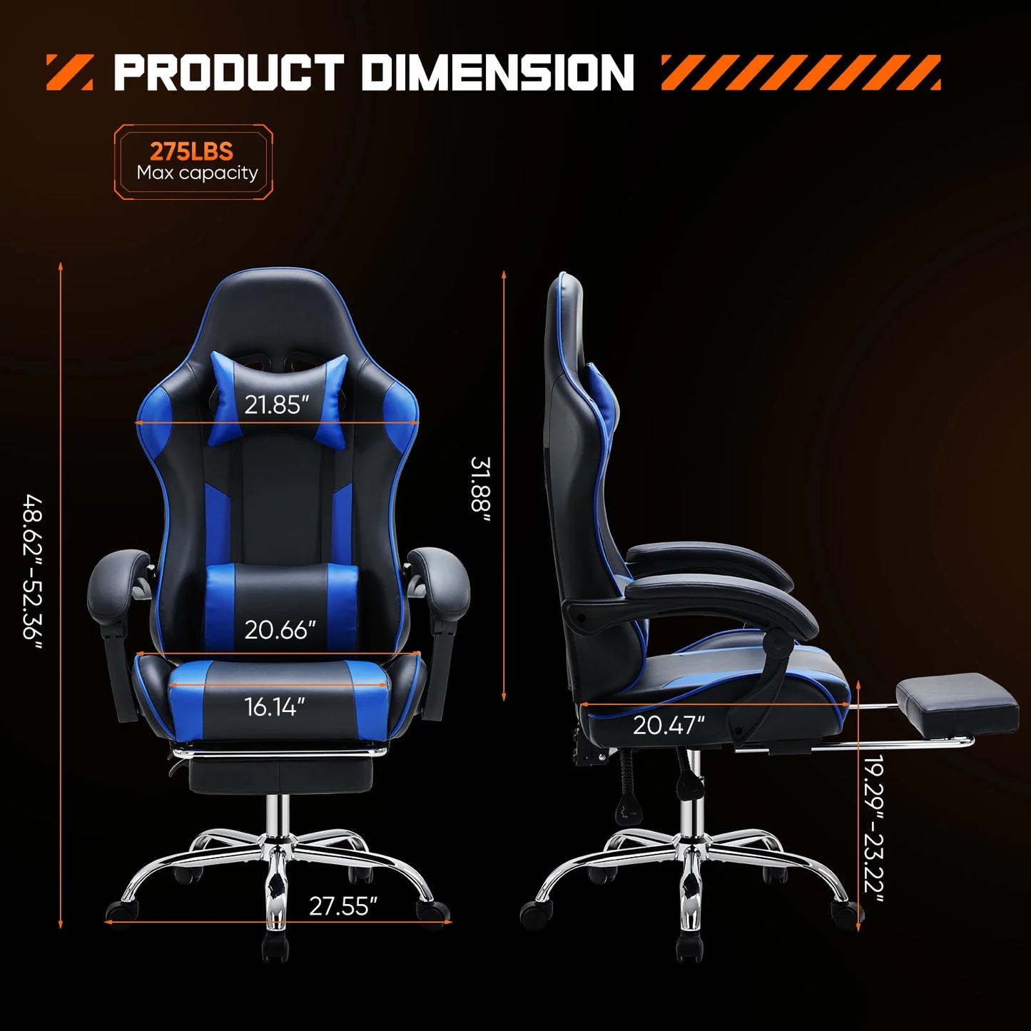 JHK Ergonomic Racing Gaming Chair PU Leather With Headrest Lumbar Support