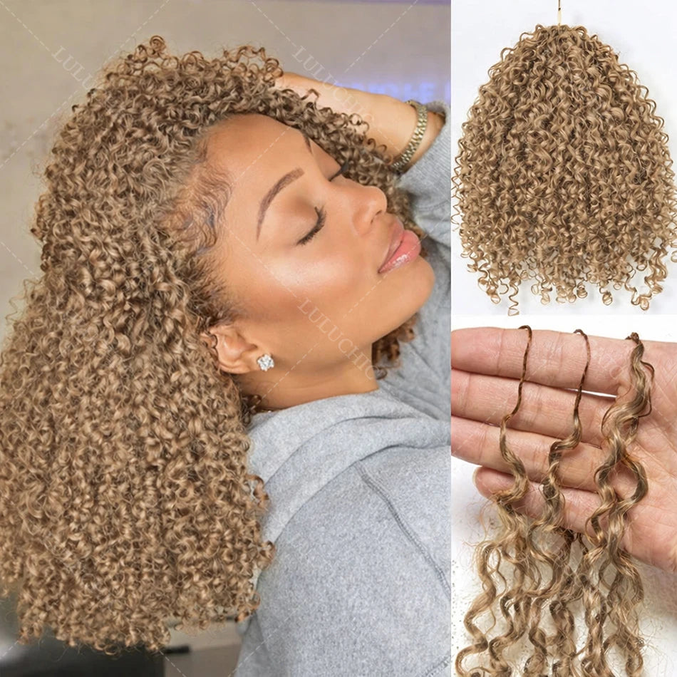 Honey Blonde Reusable Small Spirals Curly Crochet Hair Knotless Pre-Separated Kinky Curly Feather Crochet Human Hair Extensions