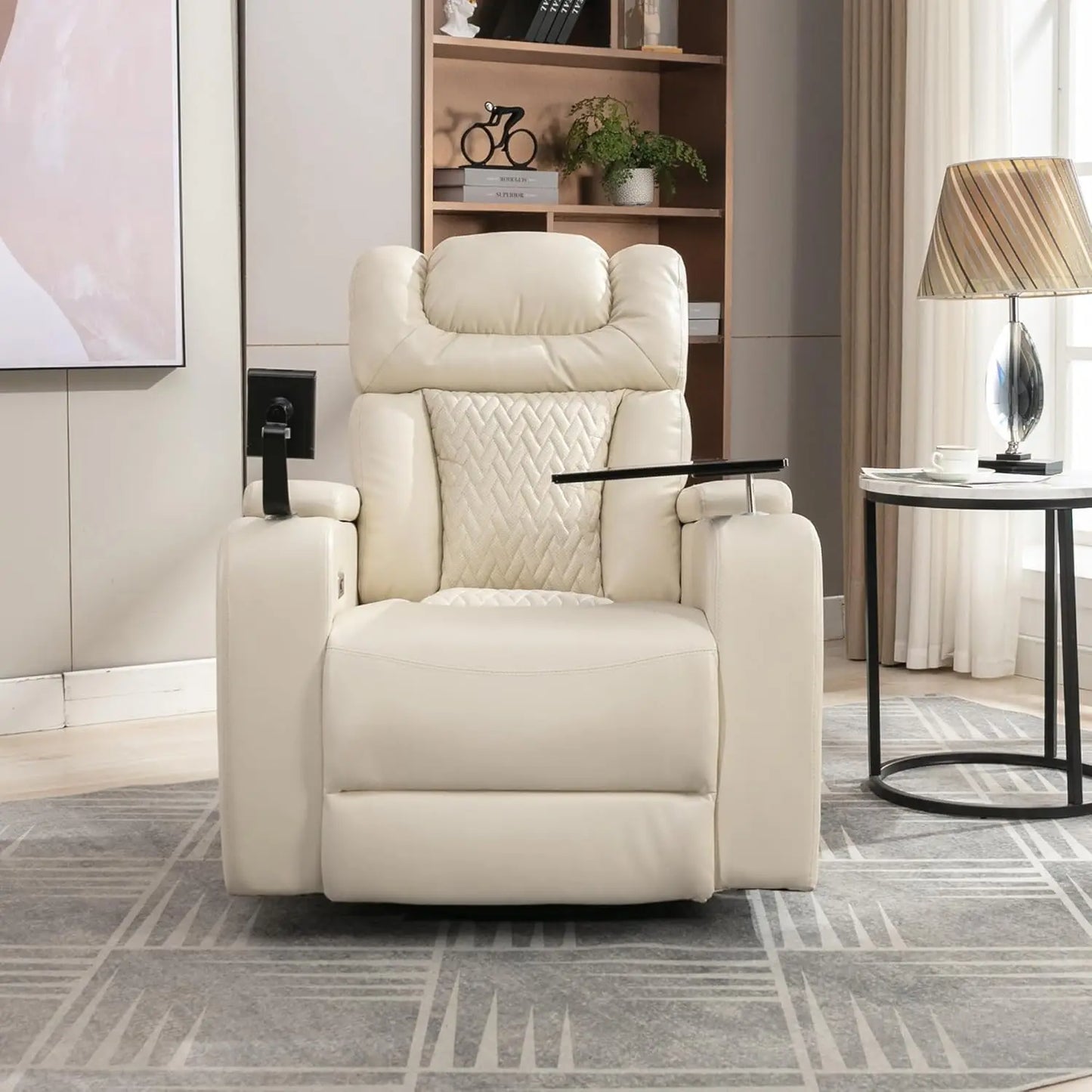 270 Degree Swivel PU Leather Power Recliner Individual Seat Home Theater Recliner with Comforable Backrest, Tray, Customized