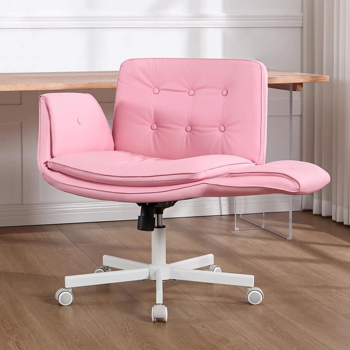 Criss Cross Chair With Armrests & Wheels, PU Leather Vanity Chair, Comfortable Adjustable Swivel Computer Office, Customized