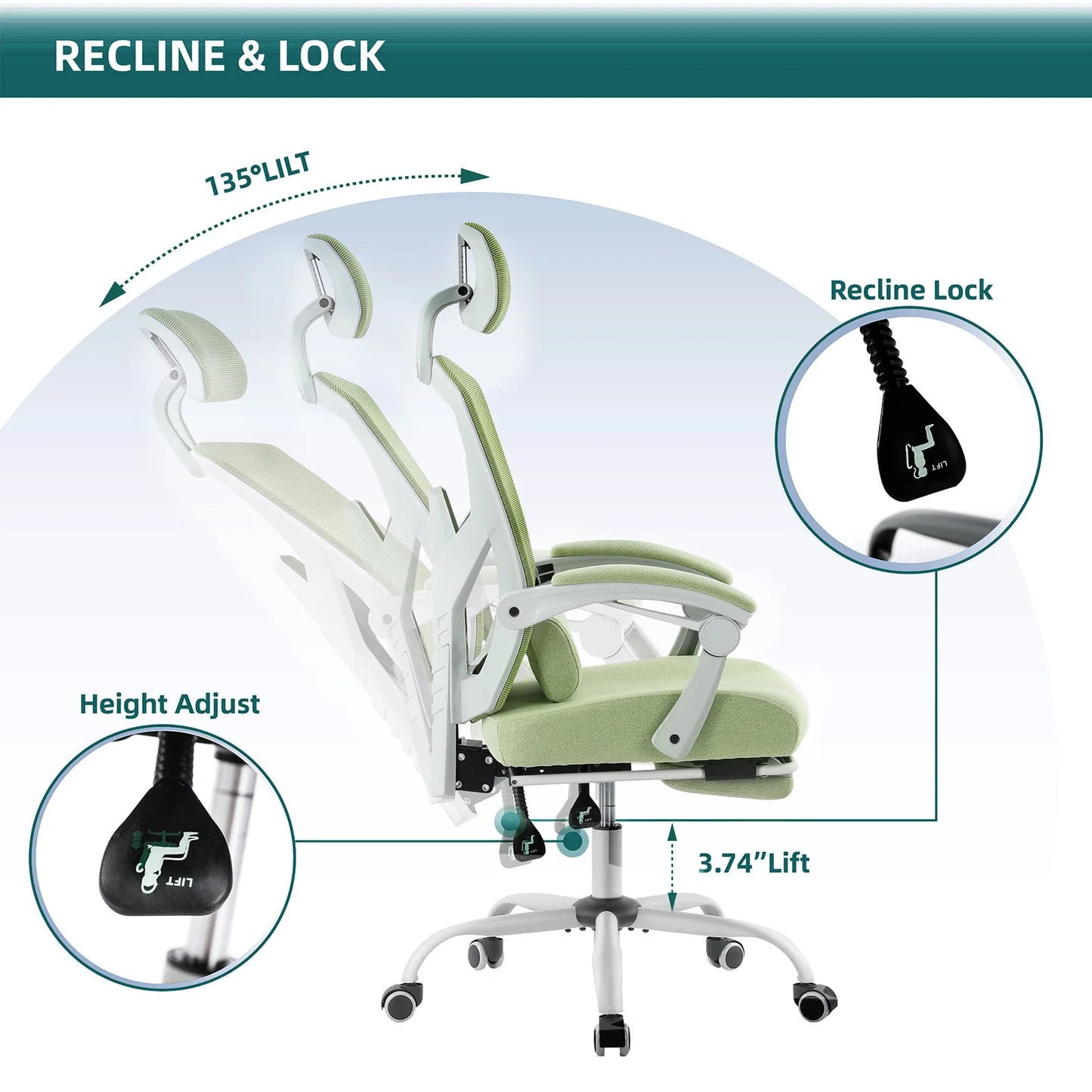 JHK Ergonomic Reclining High Back Mesh Living Room Gaming Chair