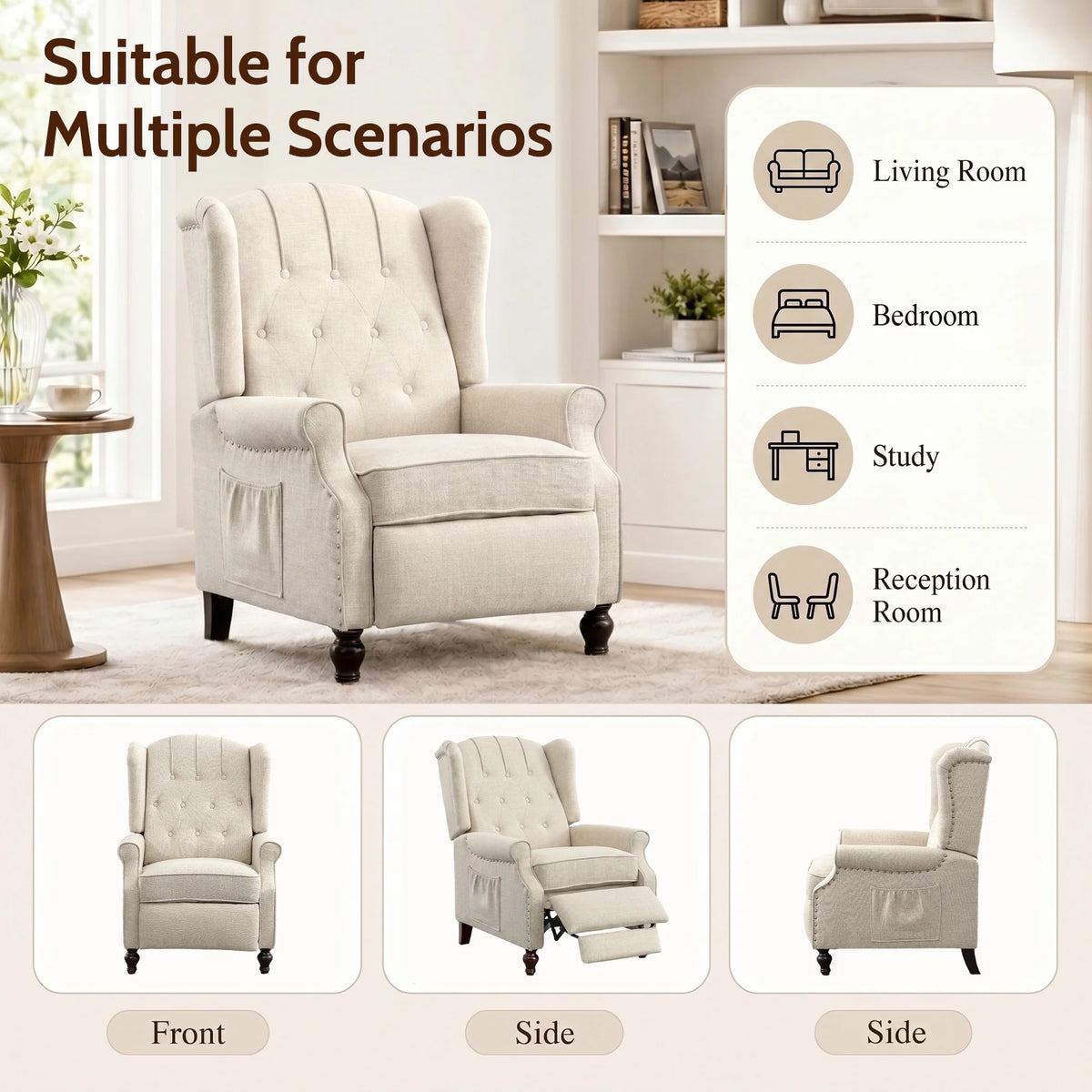 TCGBKAF Mid Century Wingback Massage Heated Recliner Chair Button Tufted