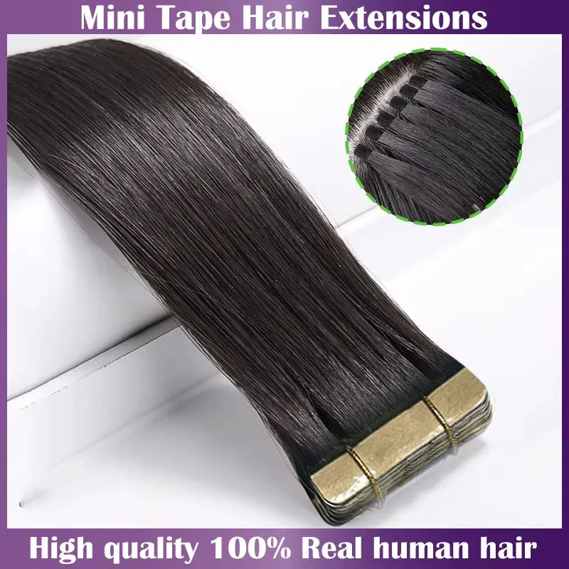 Reba Mini Tape In Human Hair Extensions Straight Human Hair European Remy Tape Adhensive Real Thick Human Hair Extensions 20pcs