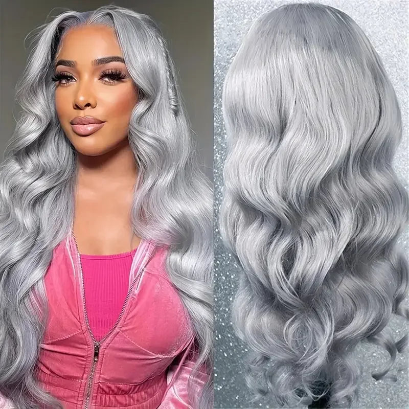 30 36 Inch Silver Grey Colored Body Wave 13x4 Lace Front Wigs Human Hair For Women Brazilian Pre Plucked 13x6 Lace Frontal Wigs