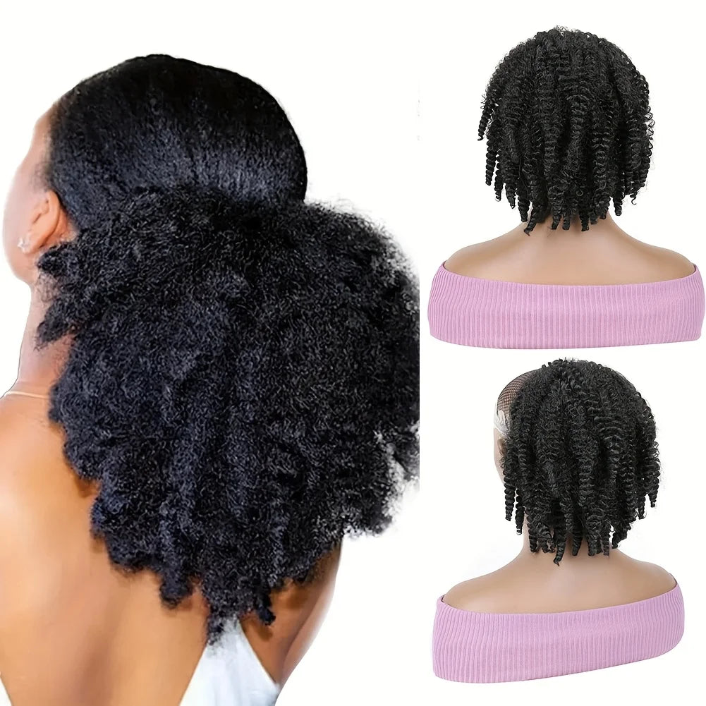 14 Inch Synthetic Afro Kinky Curly Drawstring Ponytail Short Marley Hair Drawstring Ponytail Afro Puff Bun Ponytail Braiding Hair Pony Tail With Clips Synthetic Hair Extension For Women