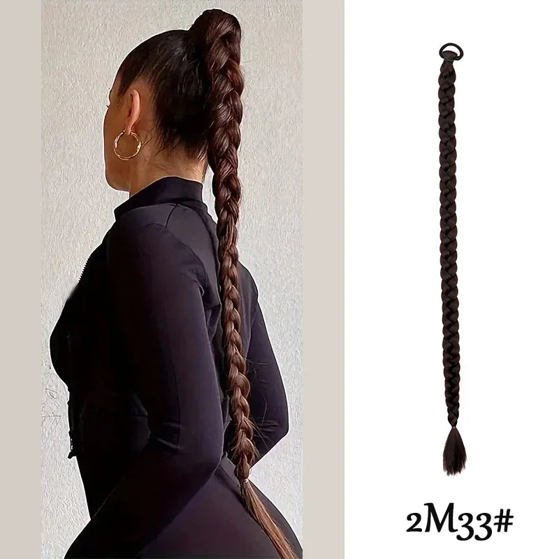 Long Braided Ponytail Synthetic Hair Extension,High Elasticity Hair Tie Design,Multiple Length Options,Ponytail  Accessories