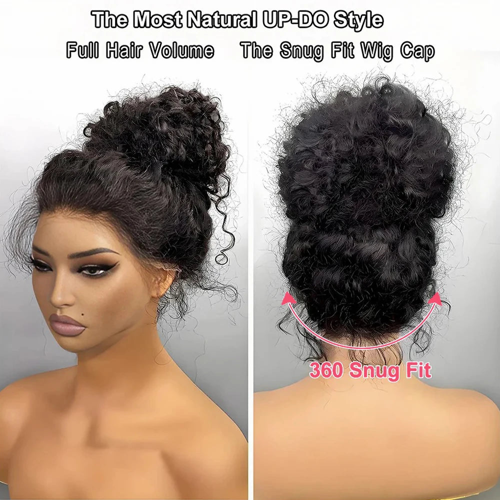 Hidden Strap Deep Wave 360 HD Lace Front Wigs Human Hair Pre Plucked 220 Density Full Lace Frontal Wig with Invisible Drawstring