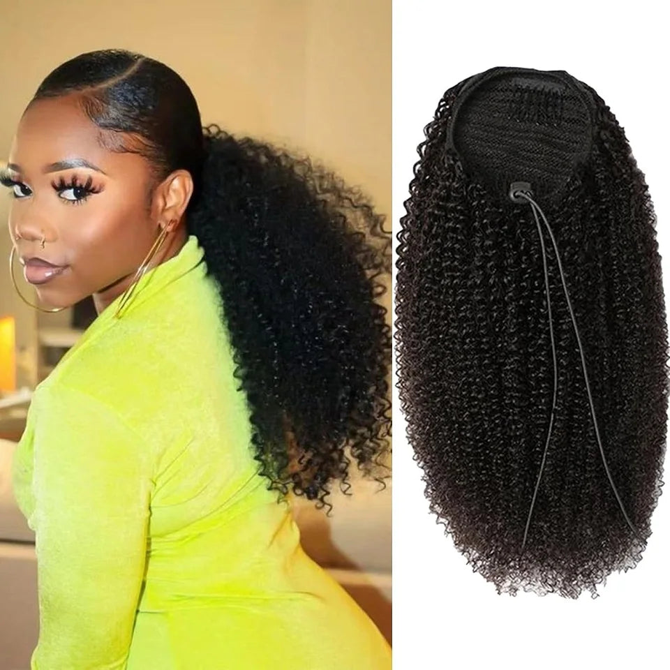 24 26 Inches Long Afro Kinky Curly Drawstring Ponytail 100 Gram Drawstring Curly Ponytail Human Hair Extensions For Black Women