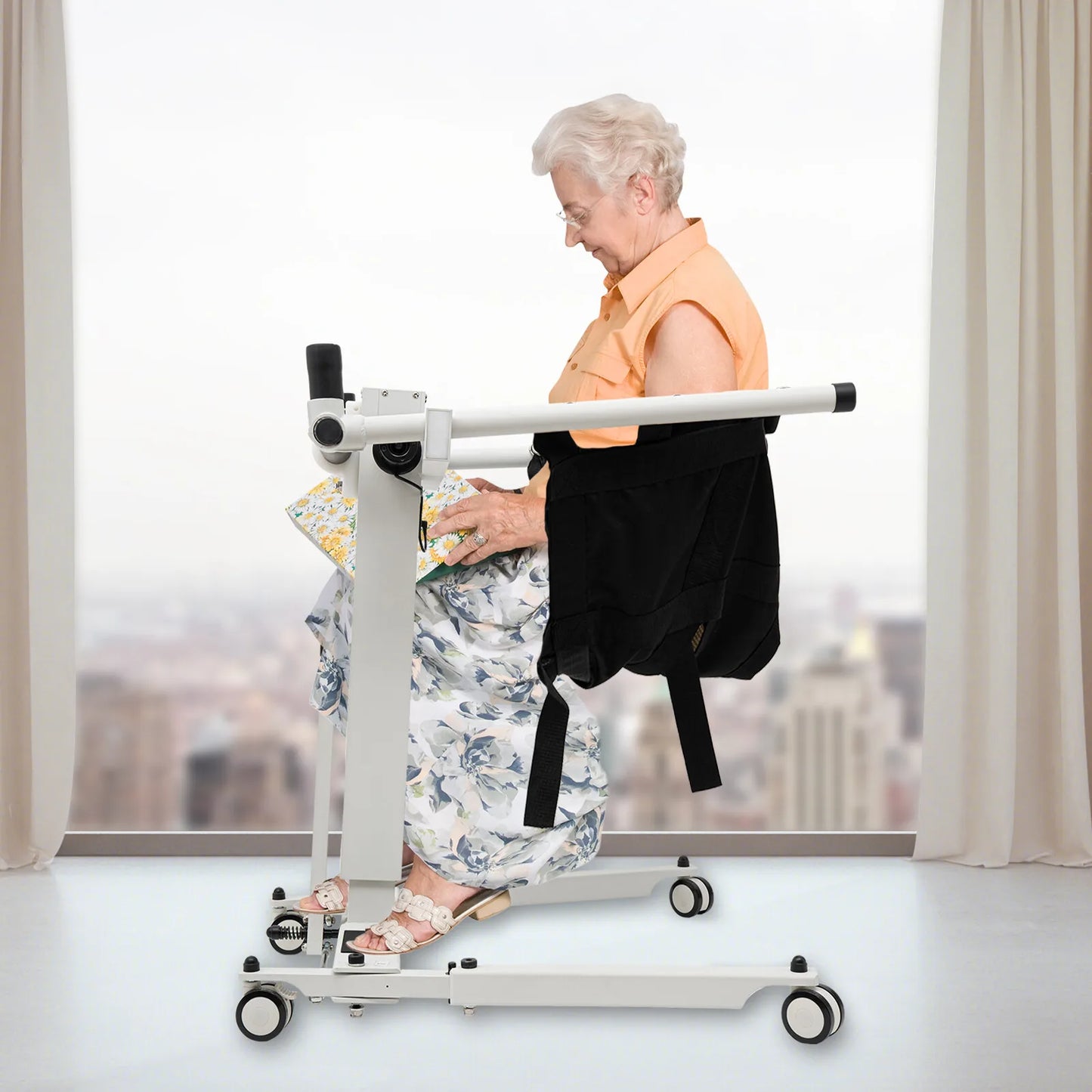 Electric Patient Lift Transfer Chair Lift for Home Wheelchair, Adjustable Height Bathroom Wheelchairs,Electric Lift Wheelchair