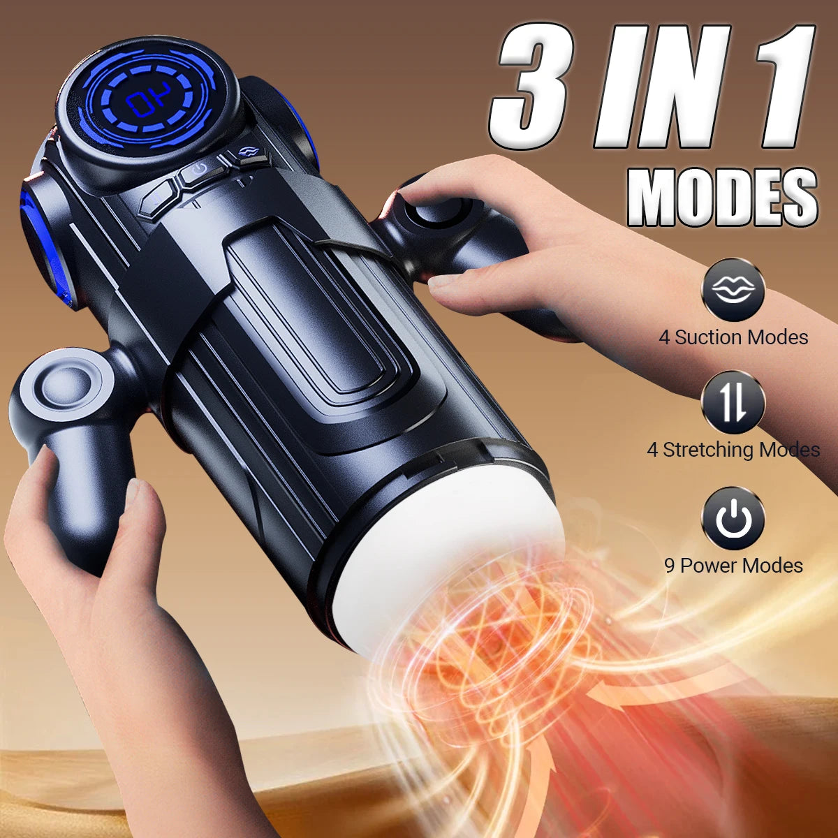 3 IN 1 Automatic Sucking Male Masturbation Cup with Handle Double layer telescopic Male Stroker Pocket Pussy Adult Toys for Men