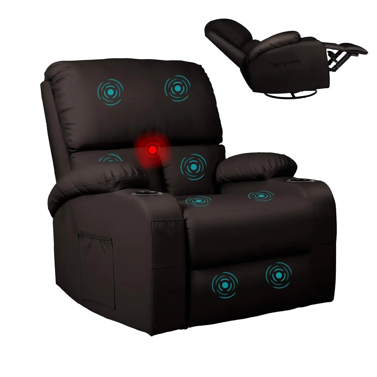 360° Swivel Rocking Recliner Chair with Massage, Heat, USB & Type-C Ports, Comfortable Lounge Seat, Customized