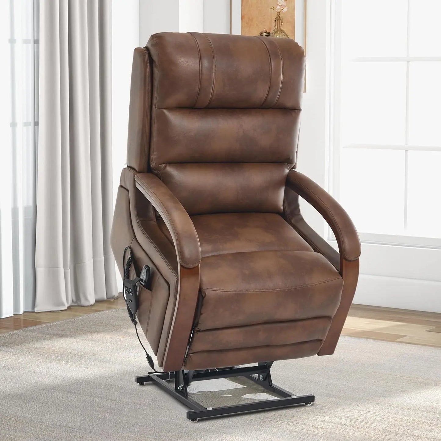 Dual Motor Power Lift Recliner Lay Flat Massage Heat Infinite Position Living Room Faux Leather, Customized