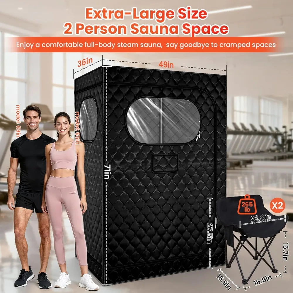 2 Person Portable Sauna Tent with Dual Steamers, Folding Chairs, 71"x49"x36", Home Spa Relaxation