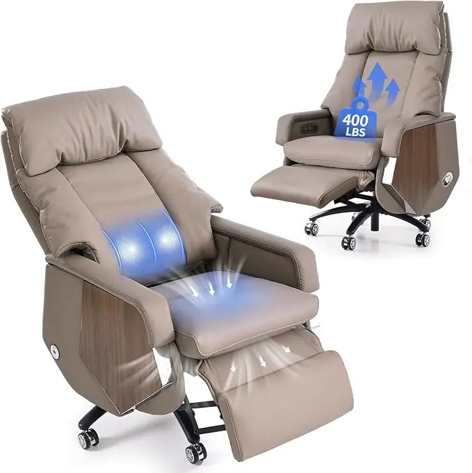 Luxury Leather Executive Chair with Footrest, Electric Recline, Massage, Adjustable Lumbar Support for Big and Tall,Customized