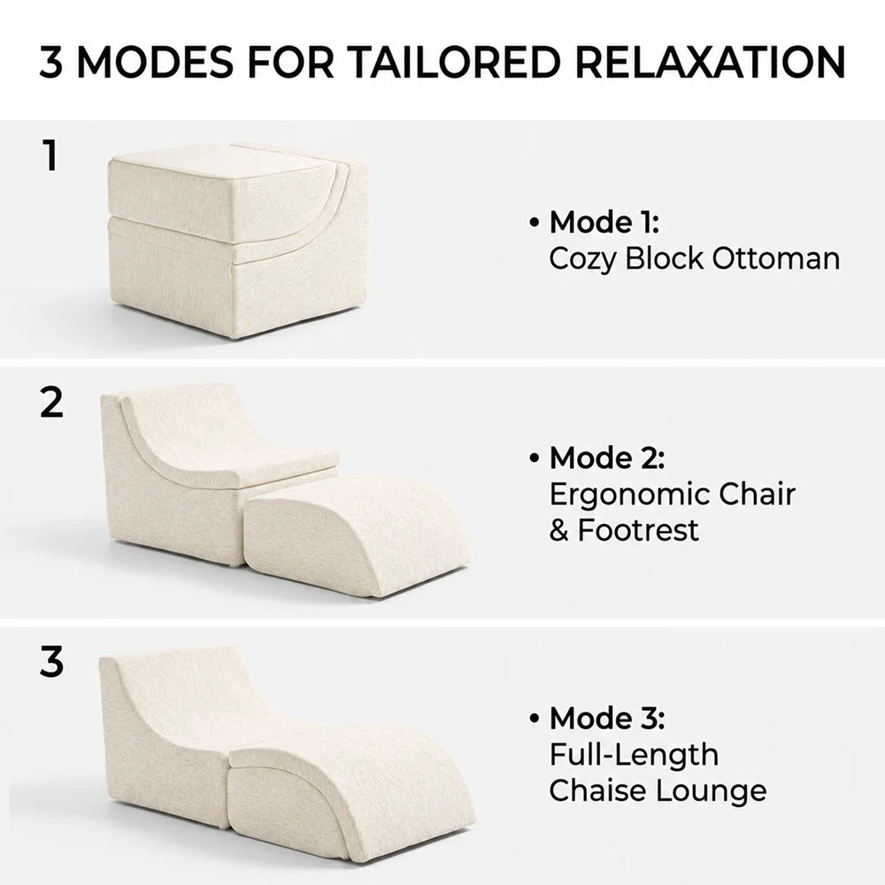 Multi Mode Foldable Ergonomic Recliner Chaise Lounge Sofa With Ottoman