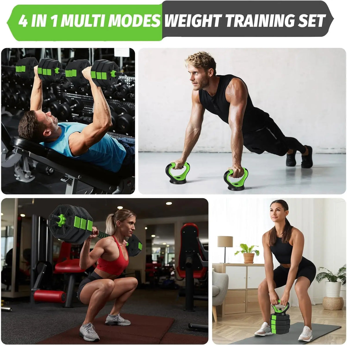 Adjustable Dumbbell Set With Kettlebell Barbell And Push Up Stand