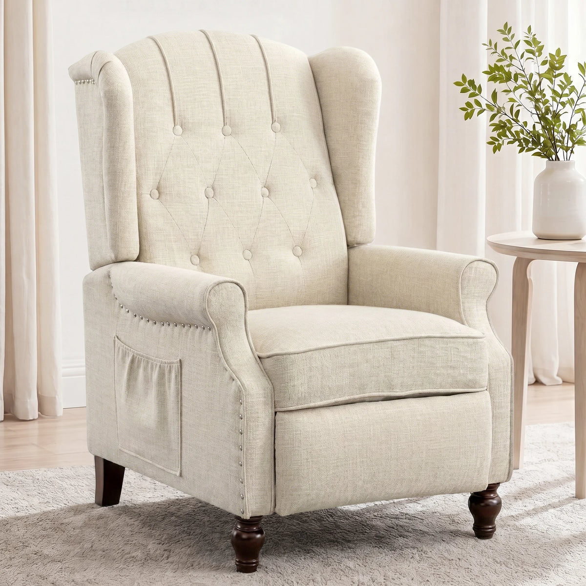 TCGBKAF Mid Century Wingback Massage Heated Recliner Chair Button Tufted