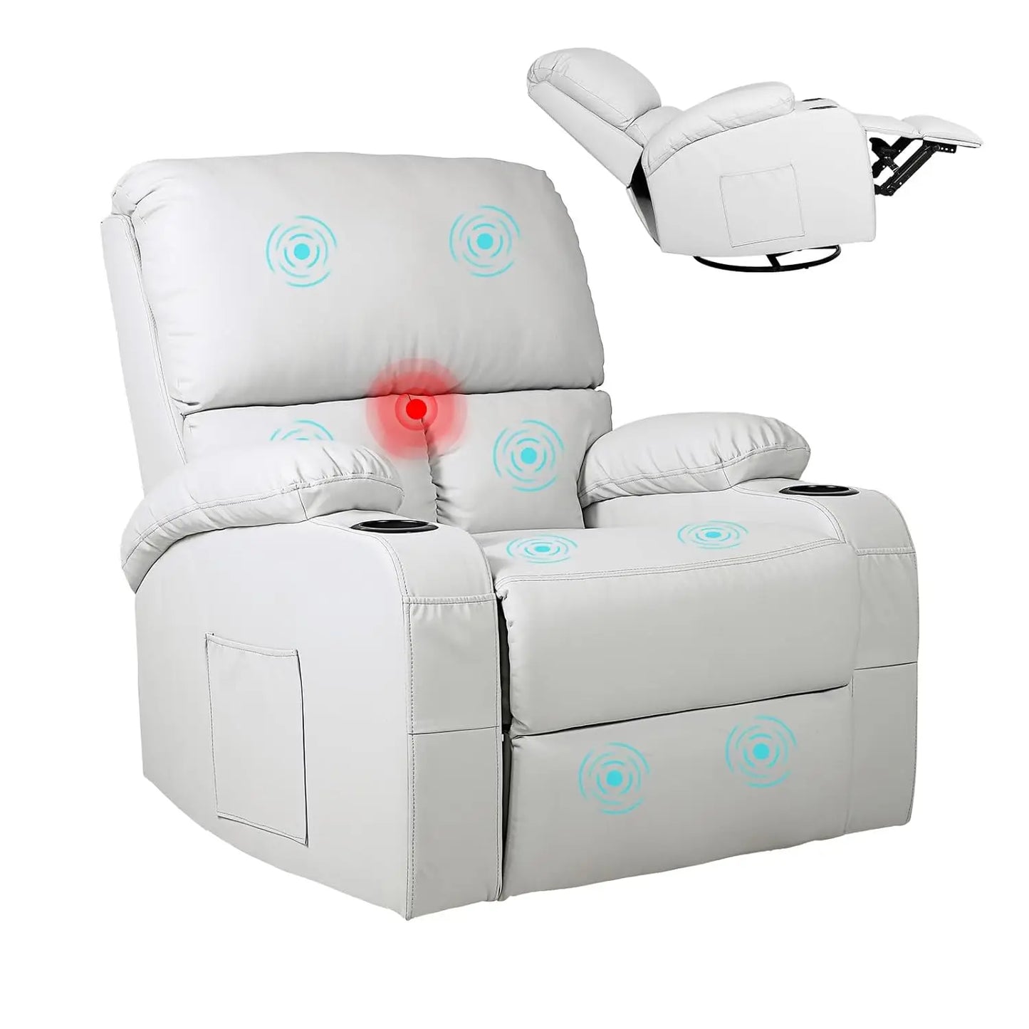 360° Swivel Rocking Recliner Chair with Massage, Heat, USB & Type-C Ports, Comfortable Lounge Seat, Customized