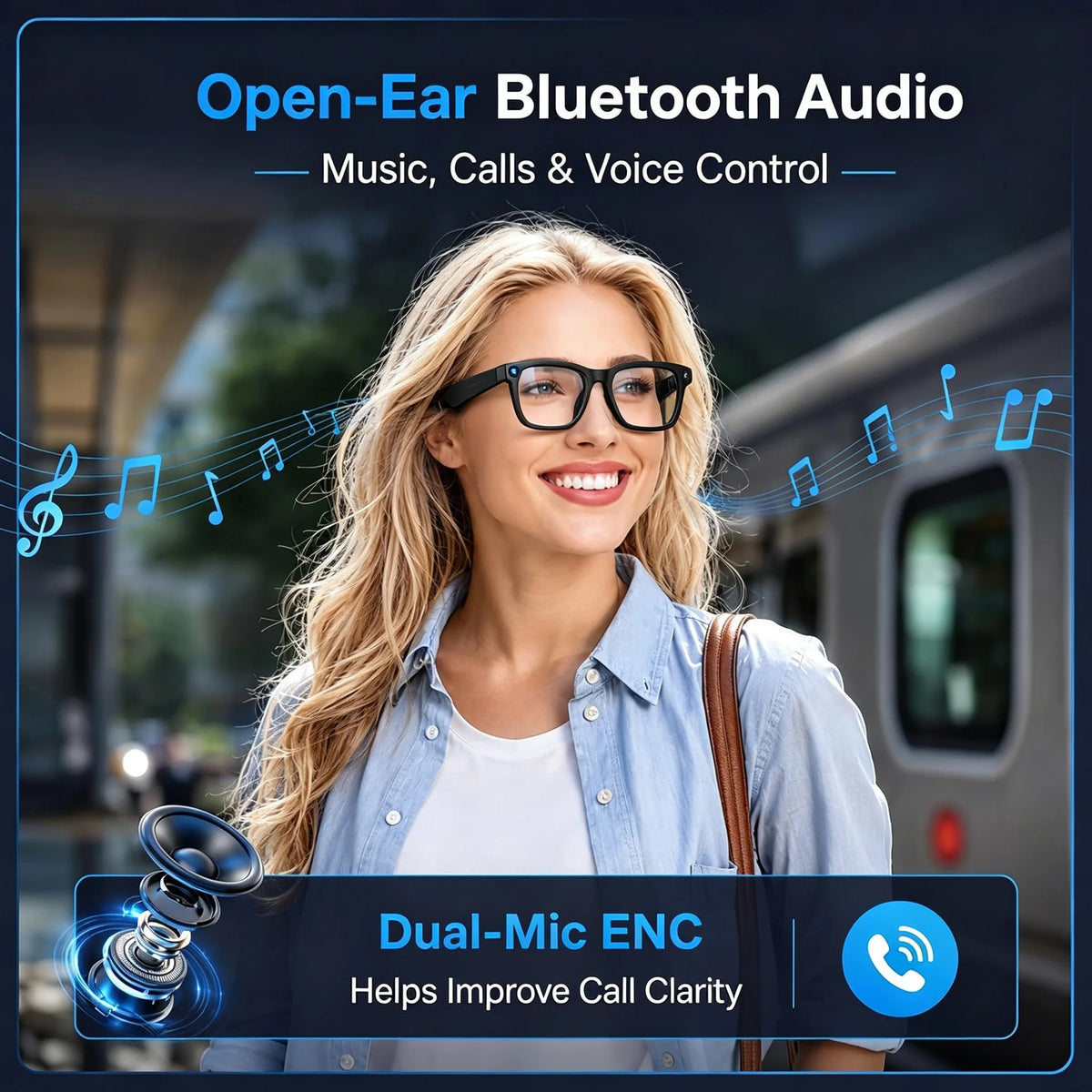 Ai Smart Glasses With Camera 4k, Real-Time Translation, AI Assistant, Object Recognition, Open-Ear Speakers, AI Voice Control, Bluetooth 5.4 For HD Video & Immersive Audio