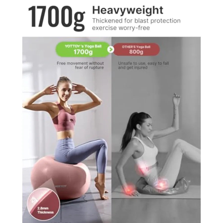 Anti-Burst Exercise Ball for Working Out, Yoga and Pregnancy, Extra Thick Workout Ball for Physical Therapy and Fitness