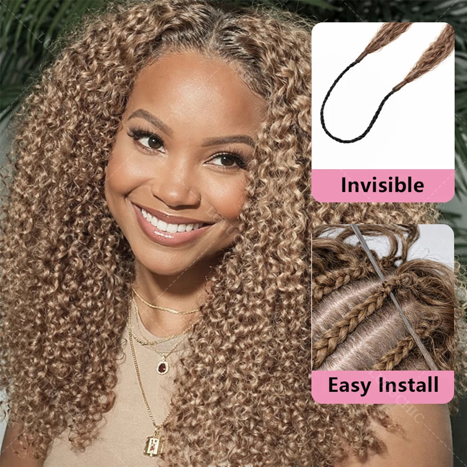 Honey Blonde Reusable Small Spirals Curly Crochet Hair Knotless Pre-Separated Kinky Curly Feather Crochet Human Hair Extensions