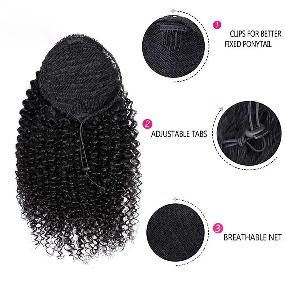24 26 Inches Long Afro Kinky Curly Drawstring Ponytail 100 Gram Drawstring Curly Ponytail Human Hair Extensions For Black Women