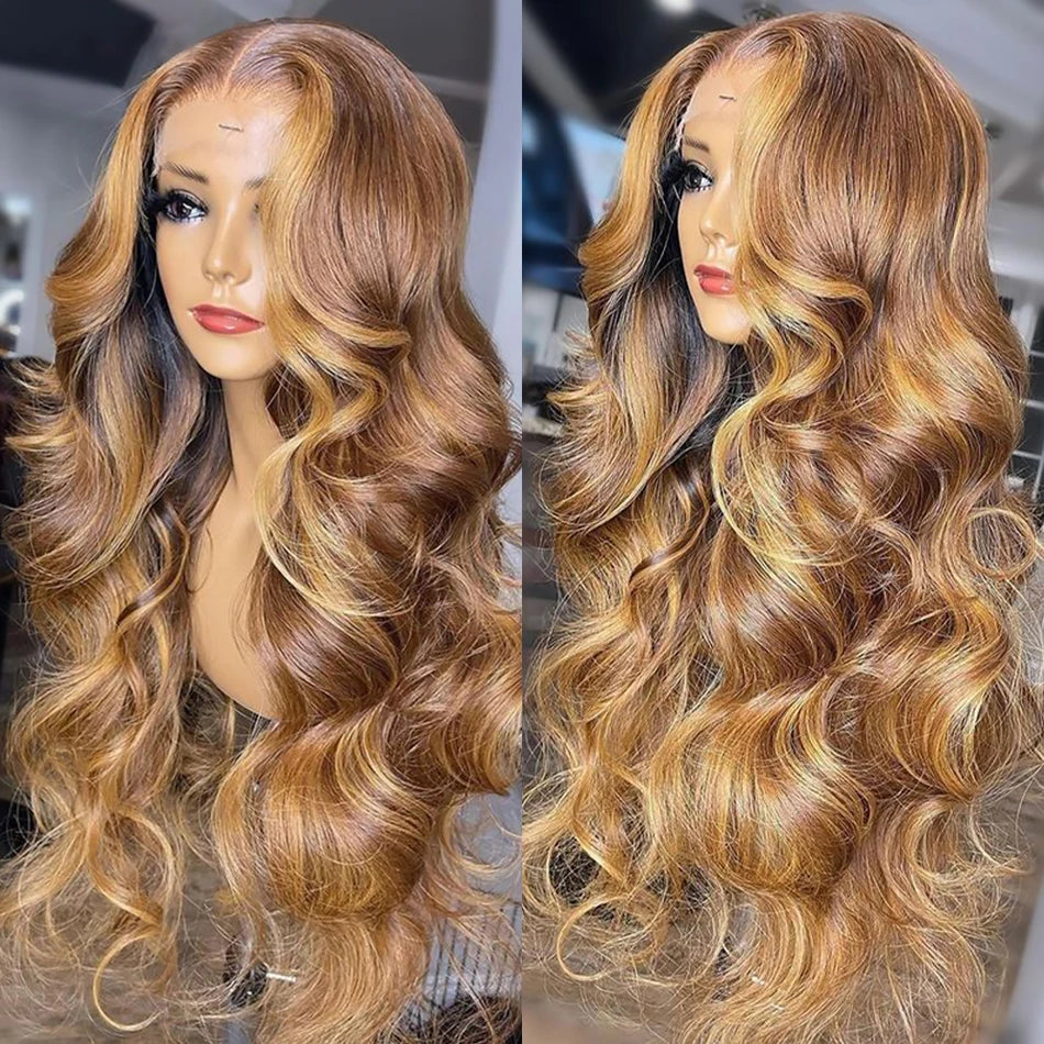 13x6 Highlight Wig Human Hair Body Wave Full HD Lace Frontal Wigs For Women Brazilian 100 Human Hair Honey Blonde Lace Front Wig